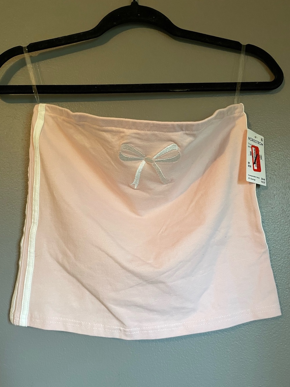 NWT Hi-res Sz Med Women’s Pink White Bow Striped Tube Blouse Top Shirt Ret $29!